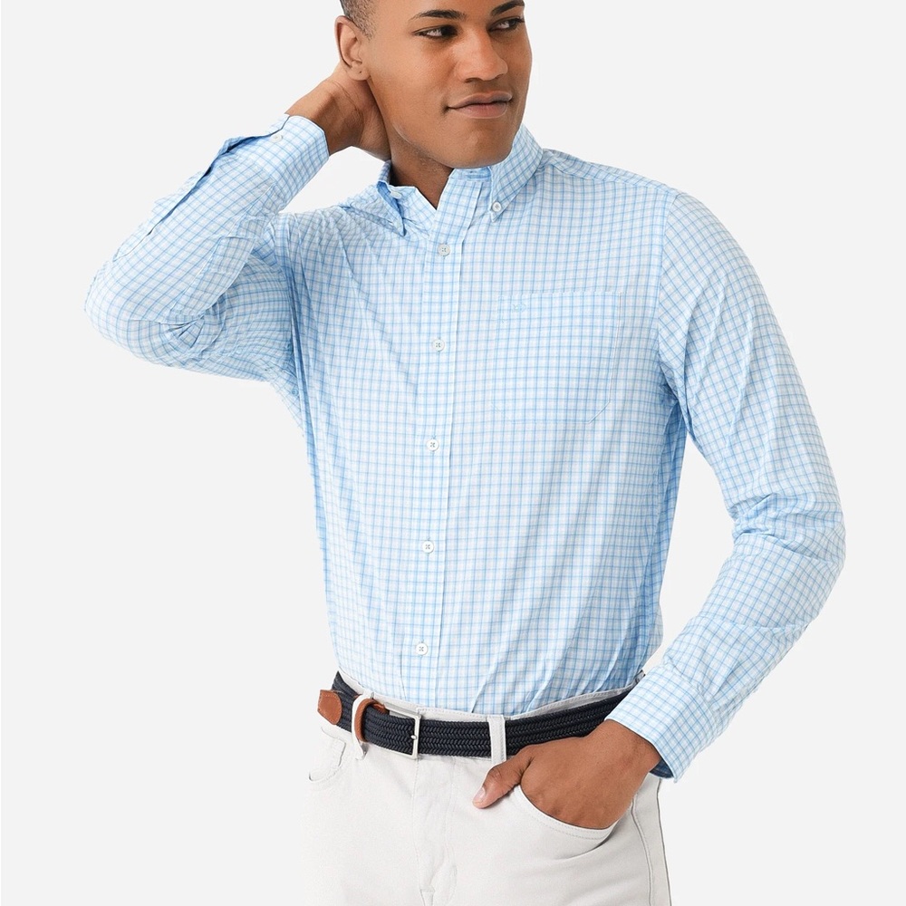 SOUTHERN TIDE Blue Checkered Plaid Long Sleeve Button Down Shirt